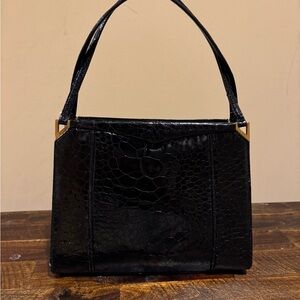 Vintage Elegant Black Crocodile-Embossed Women's Shoulder Purse Bag